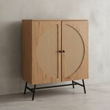thumbnail of Sideboard 80x103x39 cm Highboard Eiche-Dekor mit Rattan Geflecht Modern, Hoher Kommodenschrank, Standschrank mit 2 Türen, Kommode Anrichte