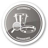 thumbnail of Eiseimer Gilbert (Höhe 23 cm), schwarzer Ledergriff, gehämmert, Messing, glänzend vernickelt