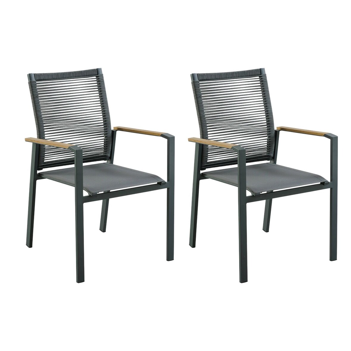 Stapelstuhl DAVINA 2er Set: Modern, platzsparend, Teakholzarmlehnen