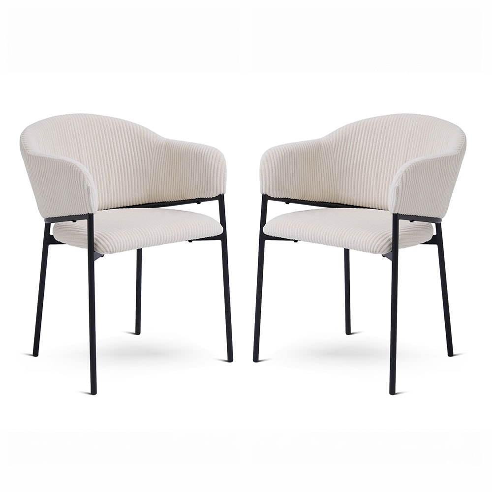 Set aus 2 Stühlen aus breitem Cord-Velours mit Armlehnen, Metallgestell, modernes Design für Küche, Esszimmer, Restaurants – Grace/Butter
