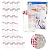 thumbnail of 50er Set Sturzglas 435 ml To 82 Deckel Holz Herz rot incl. Diamant Gelierzauber Rezeptheft