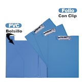 thumbnail of Carpeta de PVC tamaño folio con pinza miniclip escote azul claro