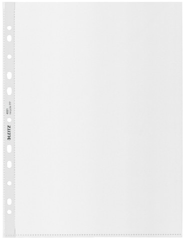 LEITZ Busta Perforata in Plastica, Formato A4 Maxi, Confezione da 25, Capacità 80 Fogli, Spessore 100 Micron, Trasparente, 40210003