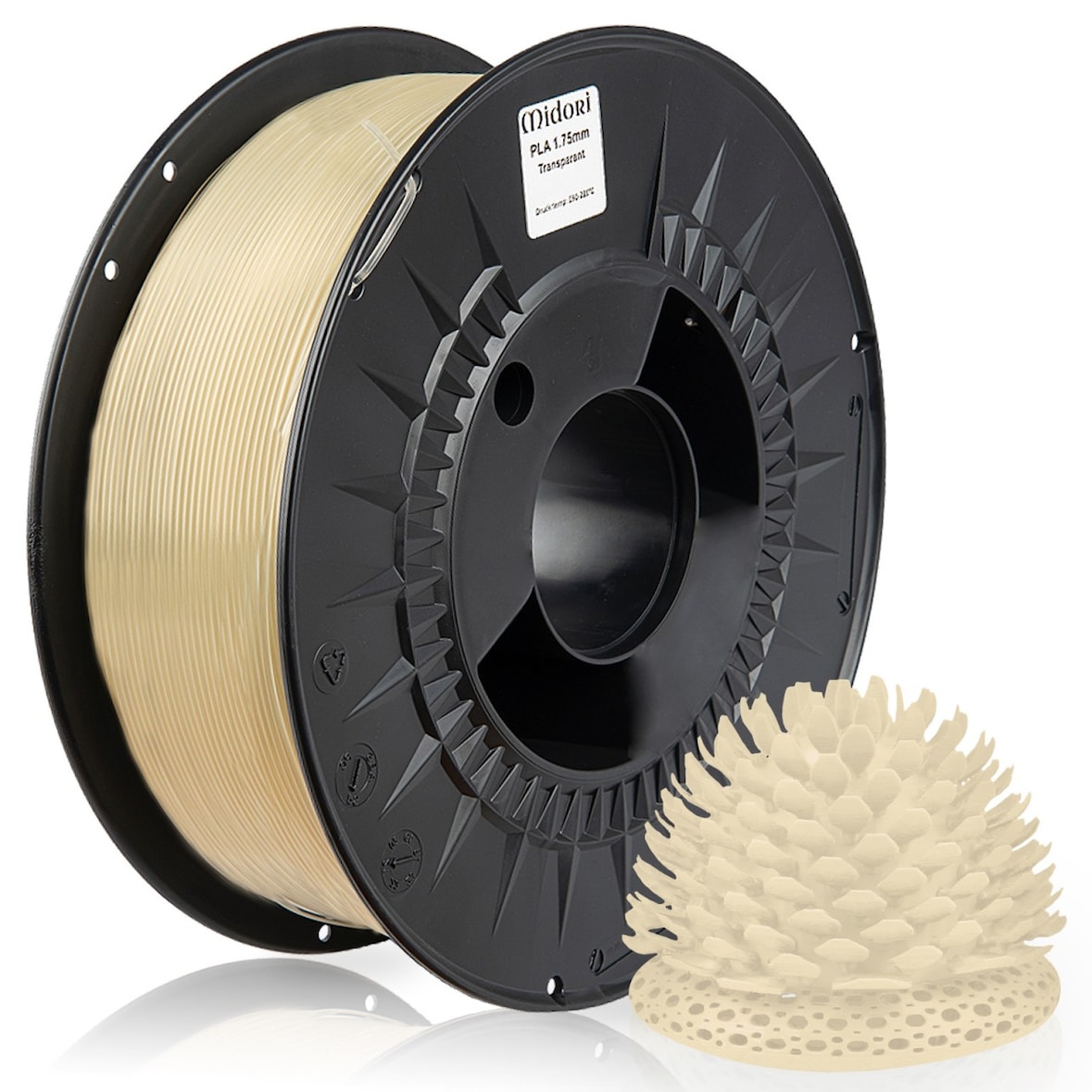 4 x MIDORI® 3D Drucker 1,75mm PLA Filament 1kg Spule Rolle Premium Transparent