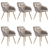 thumbnail of tectake Eetkamerstoel Marilyn, fluweellook, gecapitonneerd - taupe/goud, Set van 6 - 405790
