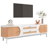 thumbnail of Merax TV-Schrank - Natürlicher Holz-Blend TV-Schrank mit Türen und Schubladen, Natürlicher Landhausstil, Weiß & Holzfarbe