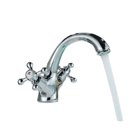 EVA | Vintage Wasserhahn Bad Chrom glänzend Bad Armatur | Retro Premium Edelstahl Armatur für Waschbecken | Hotel Gastro Mischbatterie 2 Anschlüsse