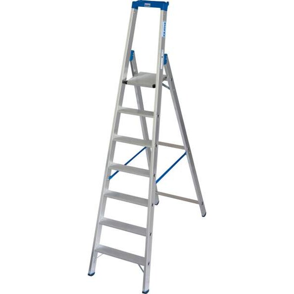 Stufenstehleiter aus Aluminium, mit 2 Sicherheitsgurten, 7 Stufen