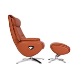 thumbnail of Relaxsessel mit Hocker HWC-K98, Fernsehsessel Sessel, Liegefunktion drehbar, Metall Echtleder/Kunstleder ~ braun