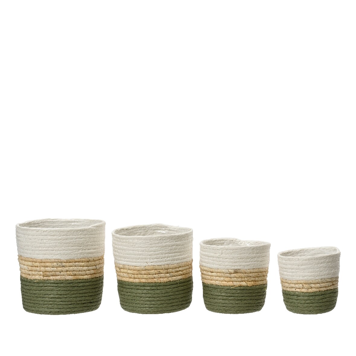 4 Blumentöpfe geflochten 12-18cm - Übertopf Korb Blumen Pflanzen Flechtkorb Aufbewahrung Blumenkorb Pflanzenkorb Indoor Deko Boho Weiß Natur Grün