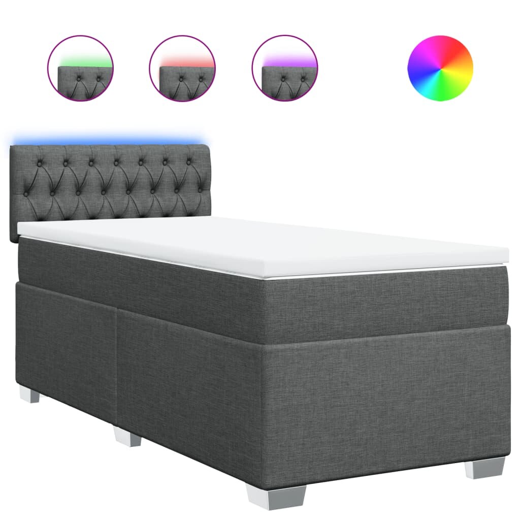 vidaXL Boxspringbett mit Matratze Dunkelgrau 90x200 cm Stoff