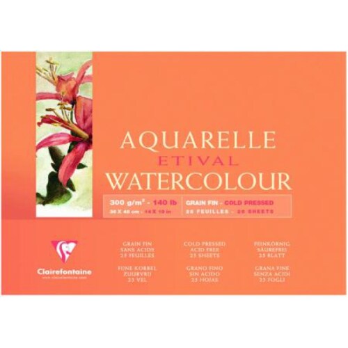Lot de 2 Bloc encollé de 25 feuilles de papier aquarelle Etival grain fin, 300 g/m², 42x56