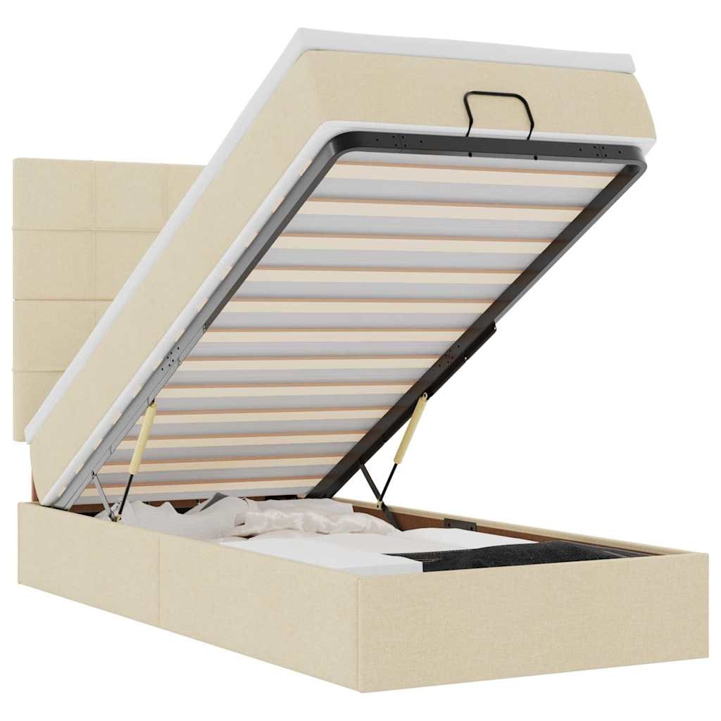 vidaXL Ottoman-Bett mit Matratze & LEDs Creme 90x190 cm Stoff