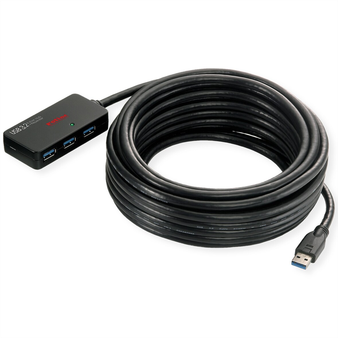 ROLINE Hub USB 3.2 Gen 1 a 4 porte con ripetitore, nero, 10 m