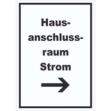 thumbnail of Hausanschlussraum Strom Schild mit Text und Richtungspfeil rechts HAR hochkant A4 Rückseite selbstklebend