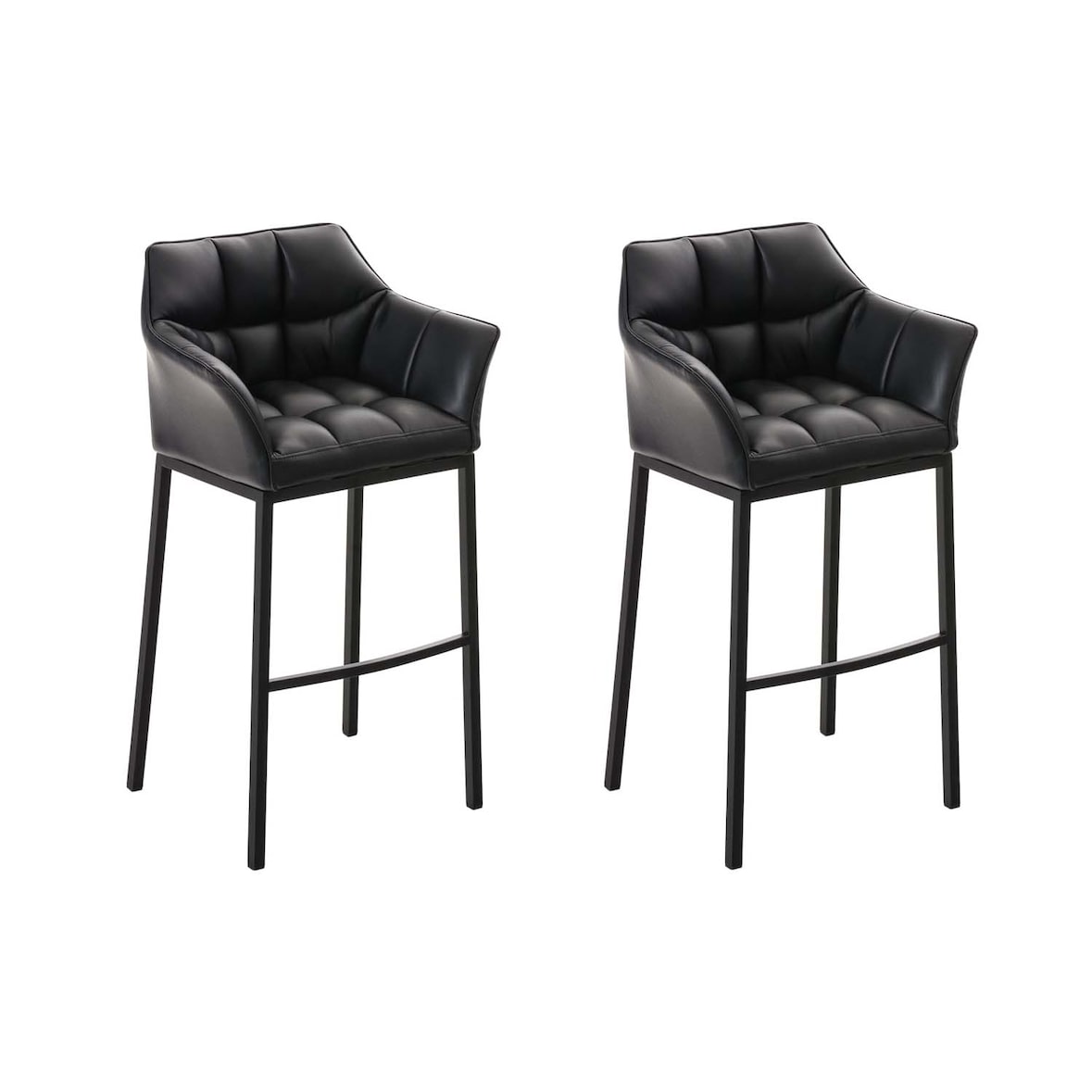 Conjunto de 2 bancos de bar DAMASO em imitação de pele com estrutura de 4 pernas preto/preto