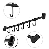 thumbnail of Intirilife Edelstahl Küche Hängeleiste zum bohren mit 6 Haken in Schwarz - 35.8 x  6.3 x 2.1 cm - Küchen Reling Hakenleiste Küchenstange Wandhalterung