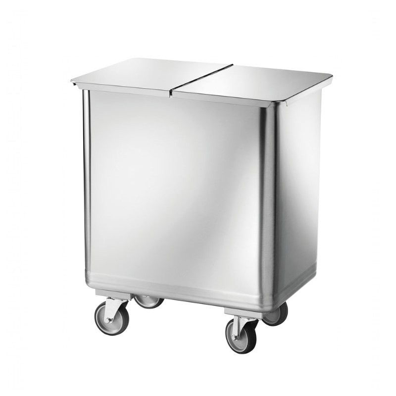 Tramoggia in acciaio inox satinato, su ruote. Divisorio interno.  Lt. 115 -