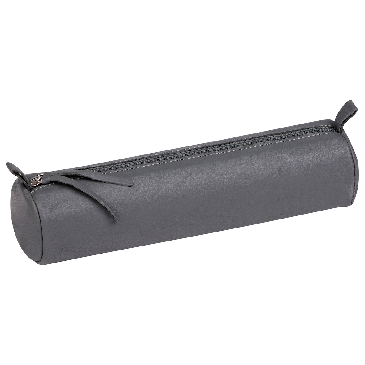 Clairefontaine 6x Schlampermäppchen rund aus gefärbtem Leder einfarbig Ø5,5x22cm - Grau 8334C