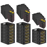 thumbnail of PROREGAL SuperSparSet 16x Eurobox NextGen Color mit Scharnierdeckel & Verschlüssen, HxBxT 12x30x40cm, 11L, Schwarz, Griffe gelb offen, Eurobehälter