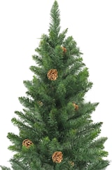Ein grüner Weihnachtsbaum mit Zapfen.
