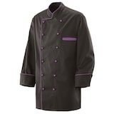 thumbnail of 207 - Kochjacke schwarz langarm mit Paspel in verschiedenen Farben : purple 65% Polyester 35%Baumwolle 220 g/m² L