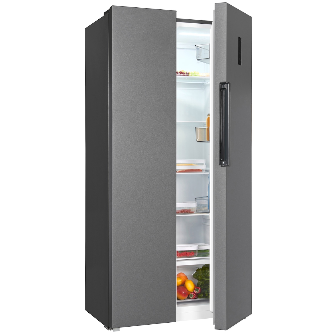 Exquisit Side by Side SBS450-360E anthrazit | 444 L Volumen | Side by Side Kühlschrank NoFrost | Umluft | Kühlschrank Side by Side Schnellgefrieren