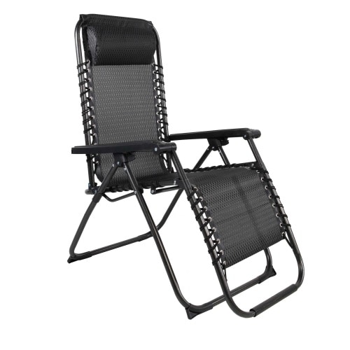 Relax Sessel m. Kopfkissen Gartenstuhl Gartenmöbel Liegesessel verstellbar schwarz/grau : Schwarz/Grau