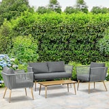 thumbnail of Outsunny Juego de Muebles de Jardín de Ratán 4 Piezas Juego de Conversación Incluye Sofá de 2 Plazas 2 Sillones y Mesa de Centro Cojines para Terraza