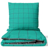 thumbnail of Baumwolle Bettwäsche 200x220 cm Petrol Grau kariert Wendeseite Reißverschluss 3 tlg