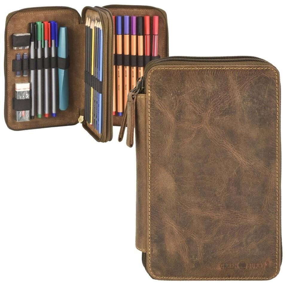 Greenburry Leder Stiftmappe 2teilig Federmappe Stiftetui Federtasche Vintage 1573-25 (ungefüllt)