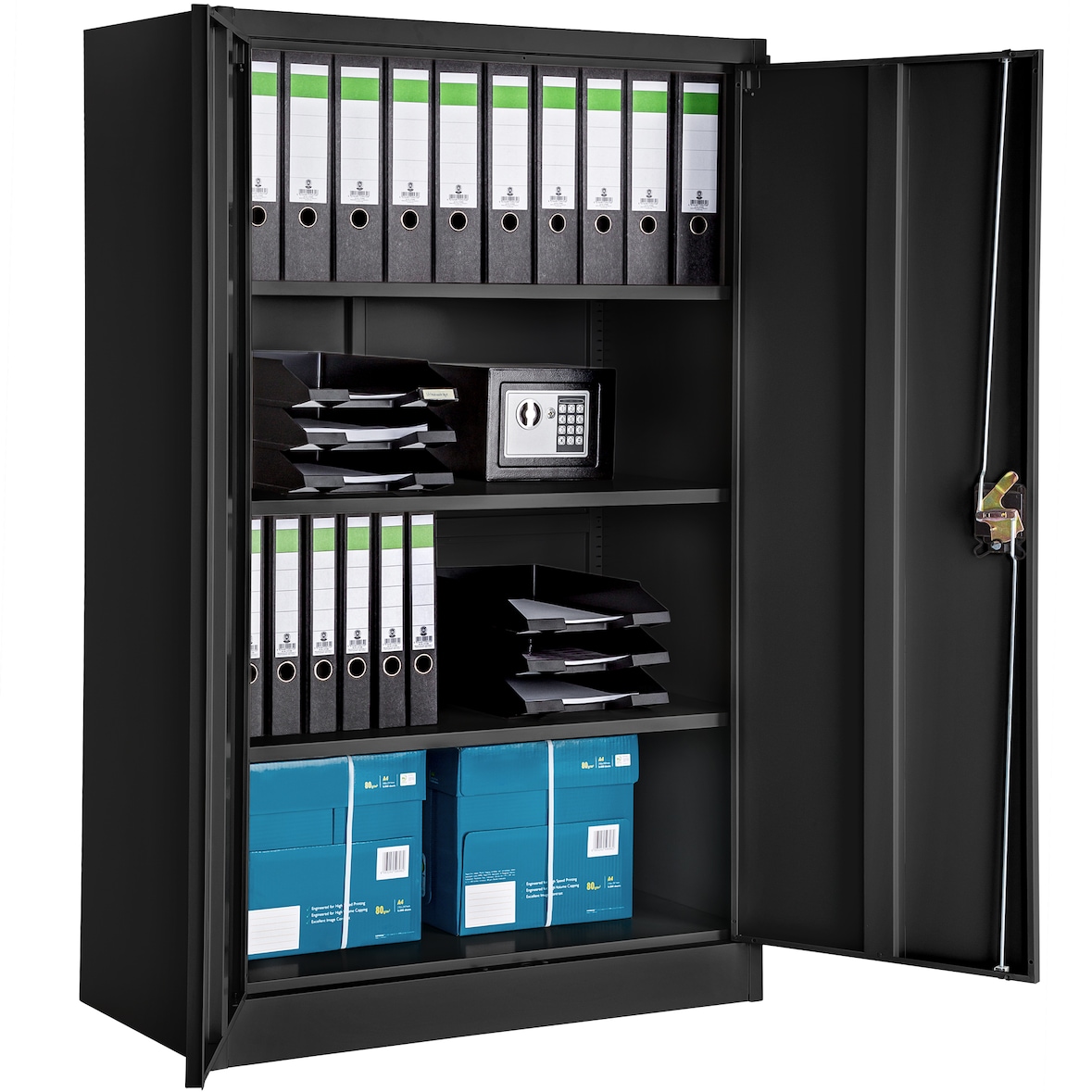 tectake Armario archivador con cierre de seguridad y 4 alturas 140x90x40cm  negro - 402937