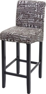 thumbnail of Barhocker gepolstert mit Lehne | Sitzhöhe 75cm | Holz MVG-zertifiziert | Schriftzug | Grau | dunkle Beine | Stoff/Textil | Barstuhl Tresenhocker
