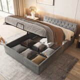 thumbnail of Polsterbett 140x200 Grau mit Hydraulikfunktion,Samt Elegantes Bett mit Stauraum und Knopfoptik Doppelbett für kleine Schlafzimmer Boxspringbett Grau