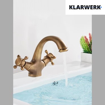 YAGJIA Badkamerkraan, hoge antieke, wastafelkraan, waterval retro, wastafelfittingen, messing, badkamerkraan, eengreepsmengkraan, hoge uitloop voor badkamer