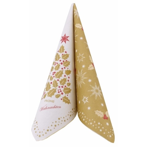 Airlaid Serviette Weihnachten Ilex in Gold , 40 x 40 cm, 50 Stück - APARTina