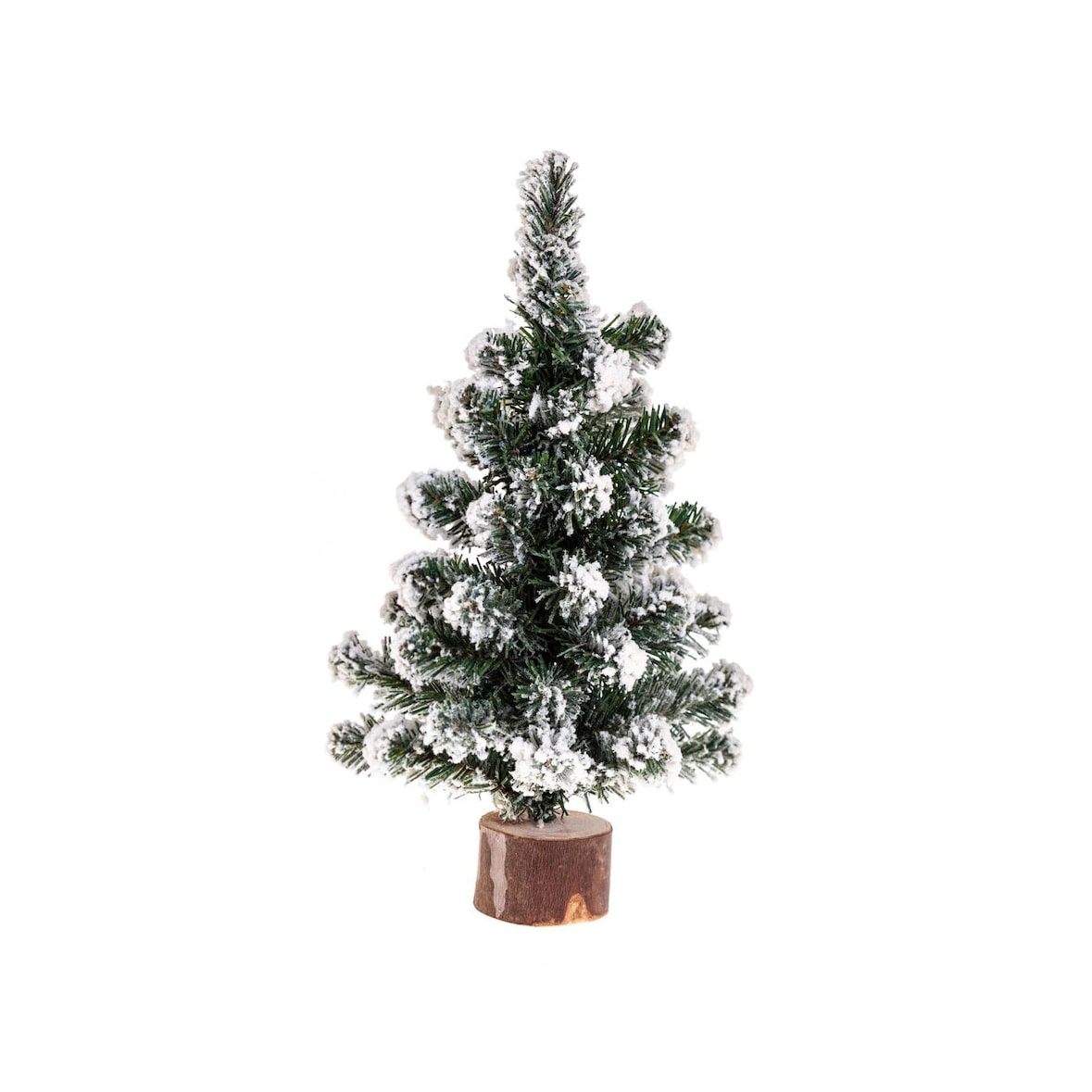 Déco de Noël Sapin de table artificiel  floqué Blanc sur socle en bois H 25 cm
