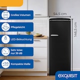thumbnail of Exquisit Retro-Kühlschrank, ohne Gefrierfach, 229 Liter, groß, 5 Ablagen, Gemüsefach, Temperaturregelung, RKS325-V-H-161E mattschwarz