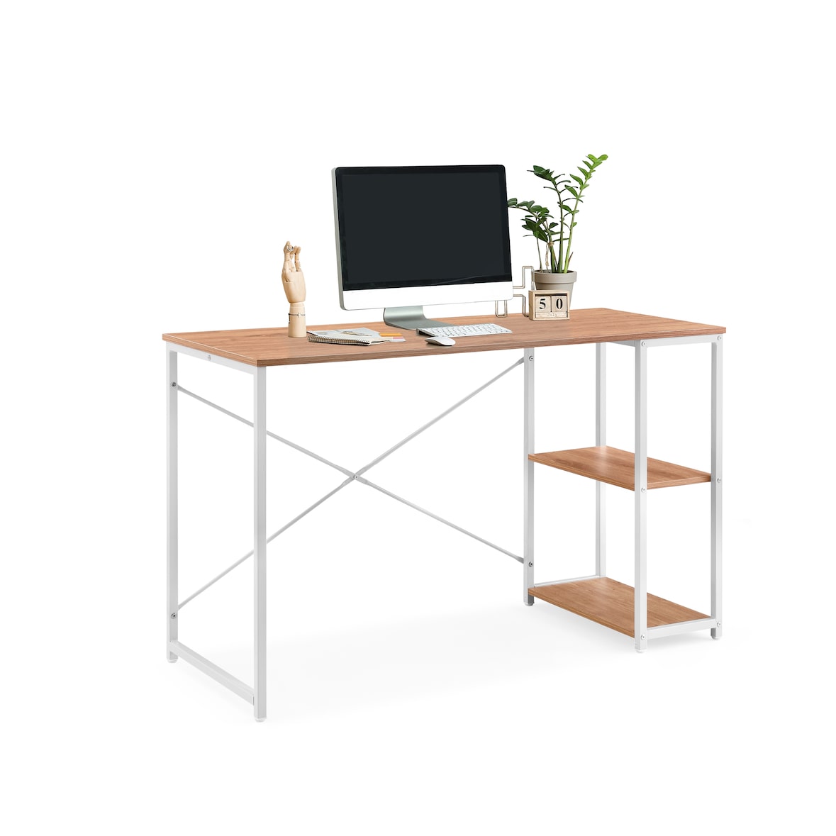 Mesa para ordenador / escritorio Easy Up2 con estantería incluida, blanco/roble hjh LIVING