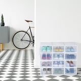 thumbnail of Relaxdays Schuhboxen 12er Pack, mit Tür, Schuhorganizer, stapelbar, Schuhe bis Größe 45, Lüftungsschlitze, transparent