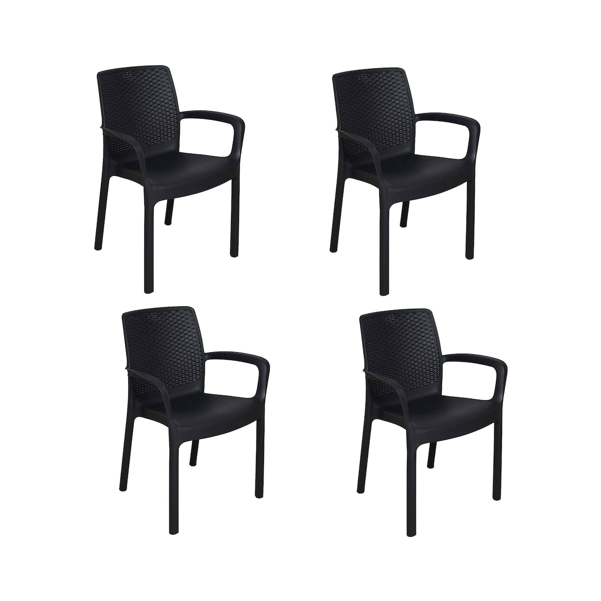 Dmora Sedia da esterno Viterbo, Set di 4 sedute da giardino, Sedia per tavolo da pranzo, Poltrona outdoor effetto rattan, 54x60h82 cm, Antracite