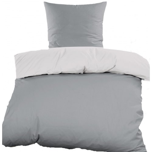 2-tlg. SATIN Wende Bettwäsche 135x200 + 80x80 cm, 100% Baumwolle, grau silber, uni/einfarbig