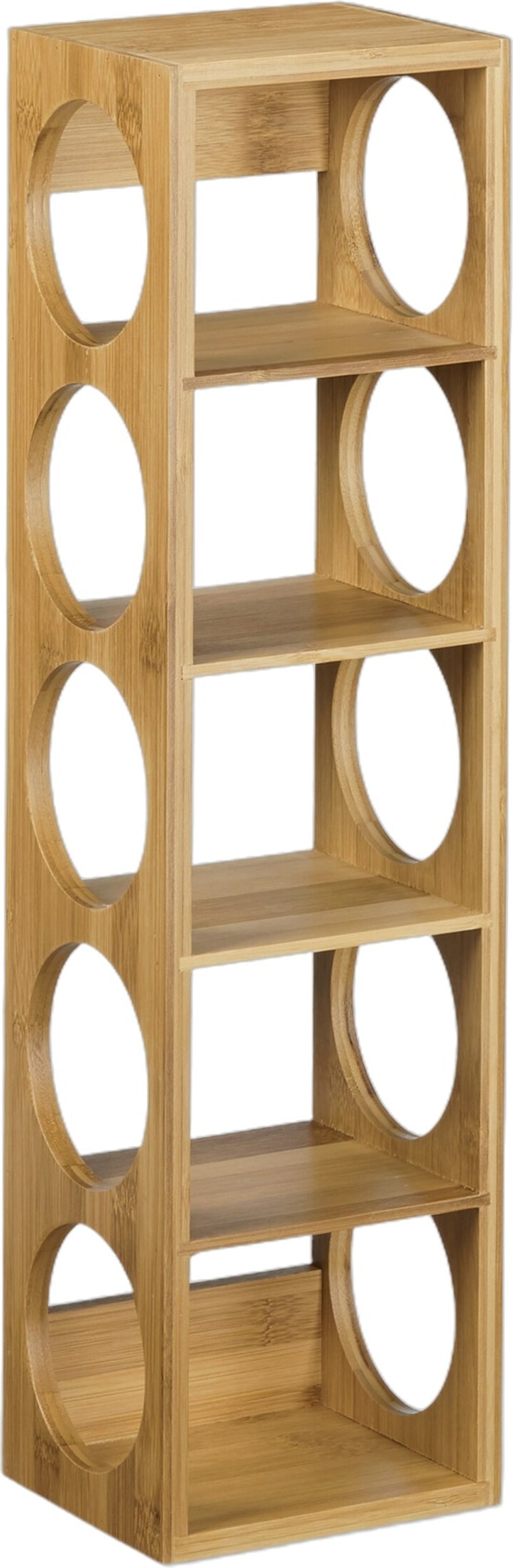 Relaxdays Weinregal Bambus, HxBxT:53x14x12cm, Flaschenhalter 5 Fächer, Holzregal für Wein, stapelbar, natur