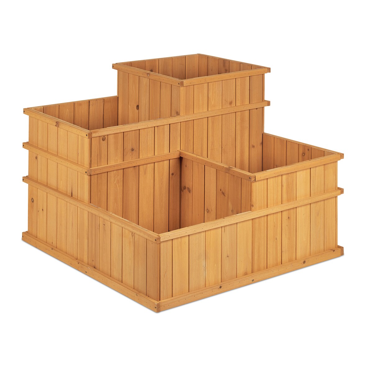 Relaxdays Hochbeet, gestuft, 4 Pflanzkästen, Garten, Balkon, Terrasse; Pflanzbeet aus Holz, HxBxT: 61x81x81 cm, natur