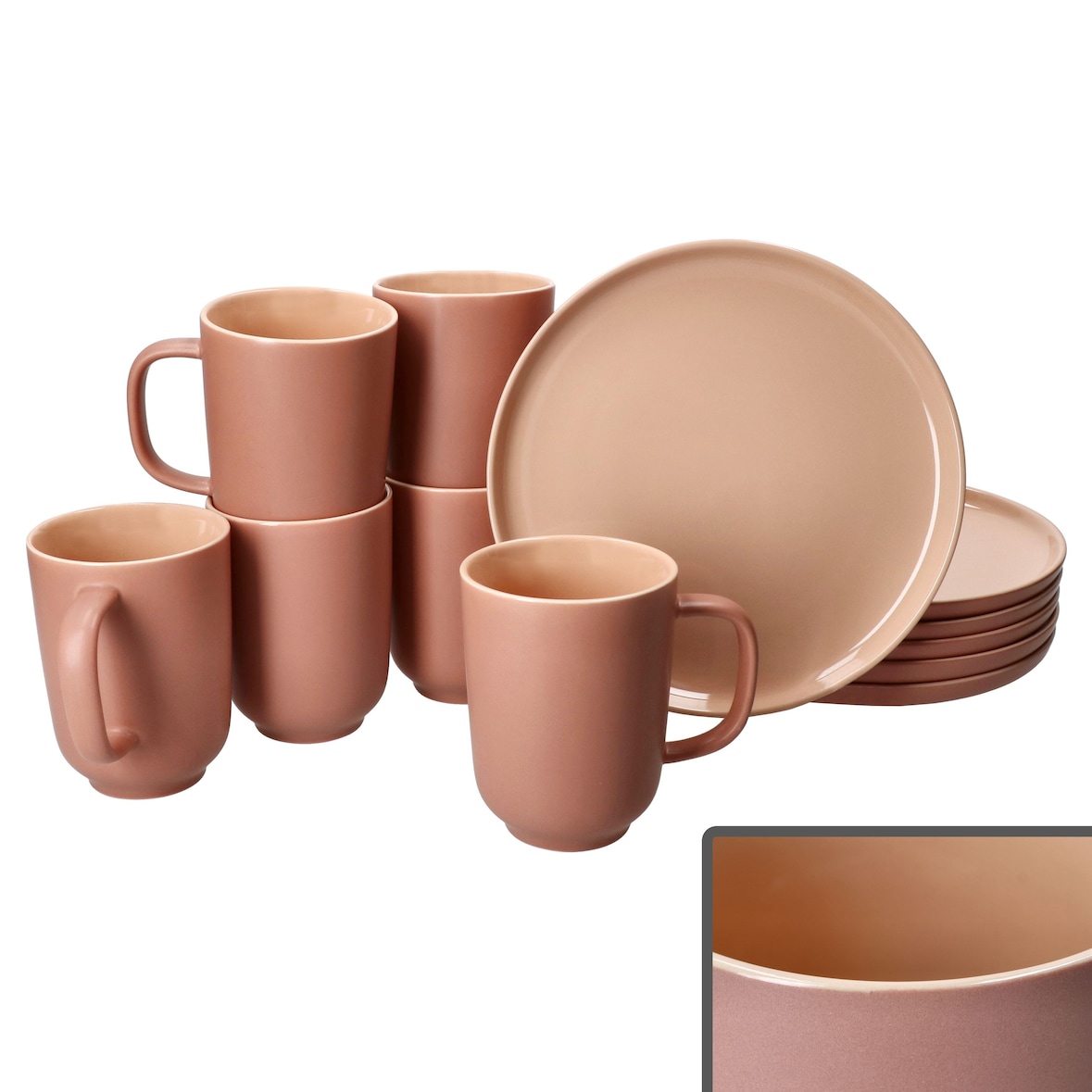 12tlg Frühstücksset Jasper Puder für 6 Personen aus Steingut - 6x 414448 + 6x 414509