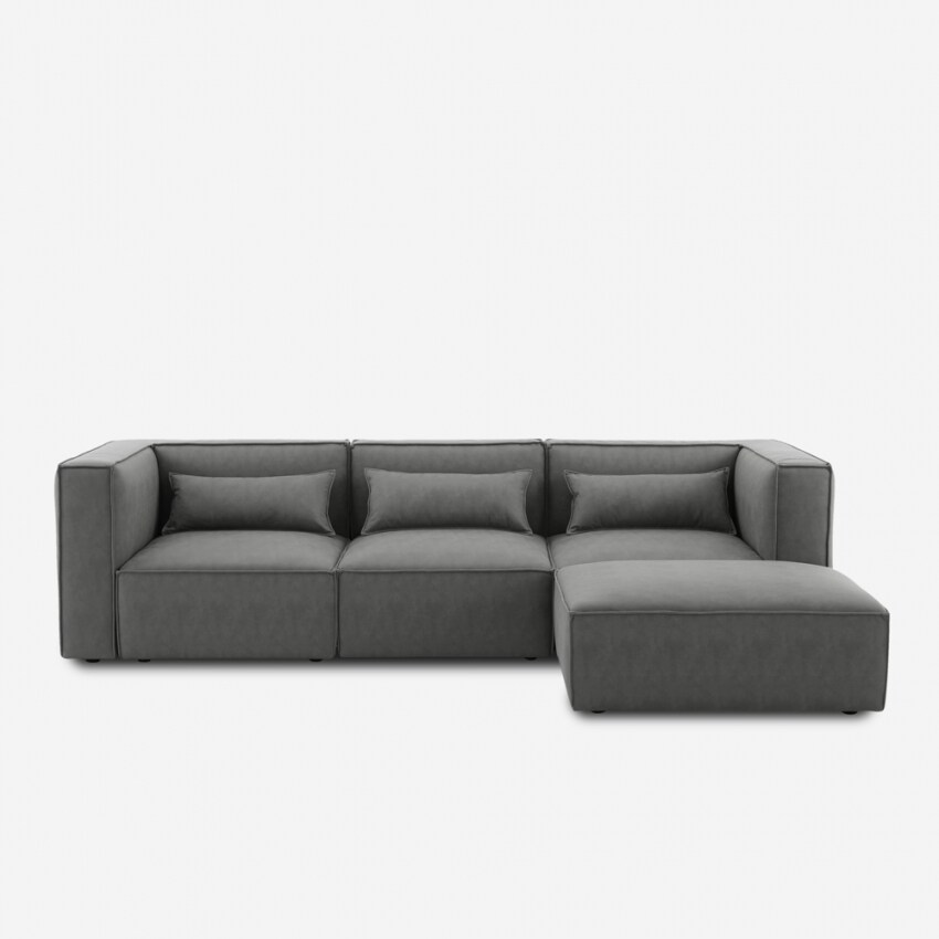 Divano 3 posti modulare componibile moderno in tessuto con pouf Solv-SOLV3SPFGS