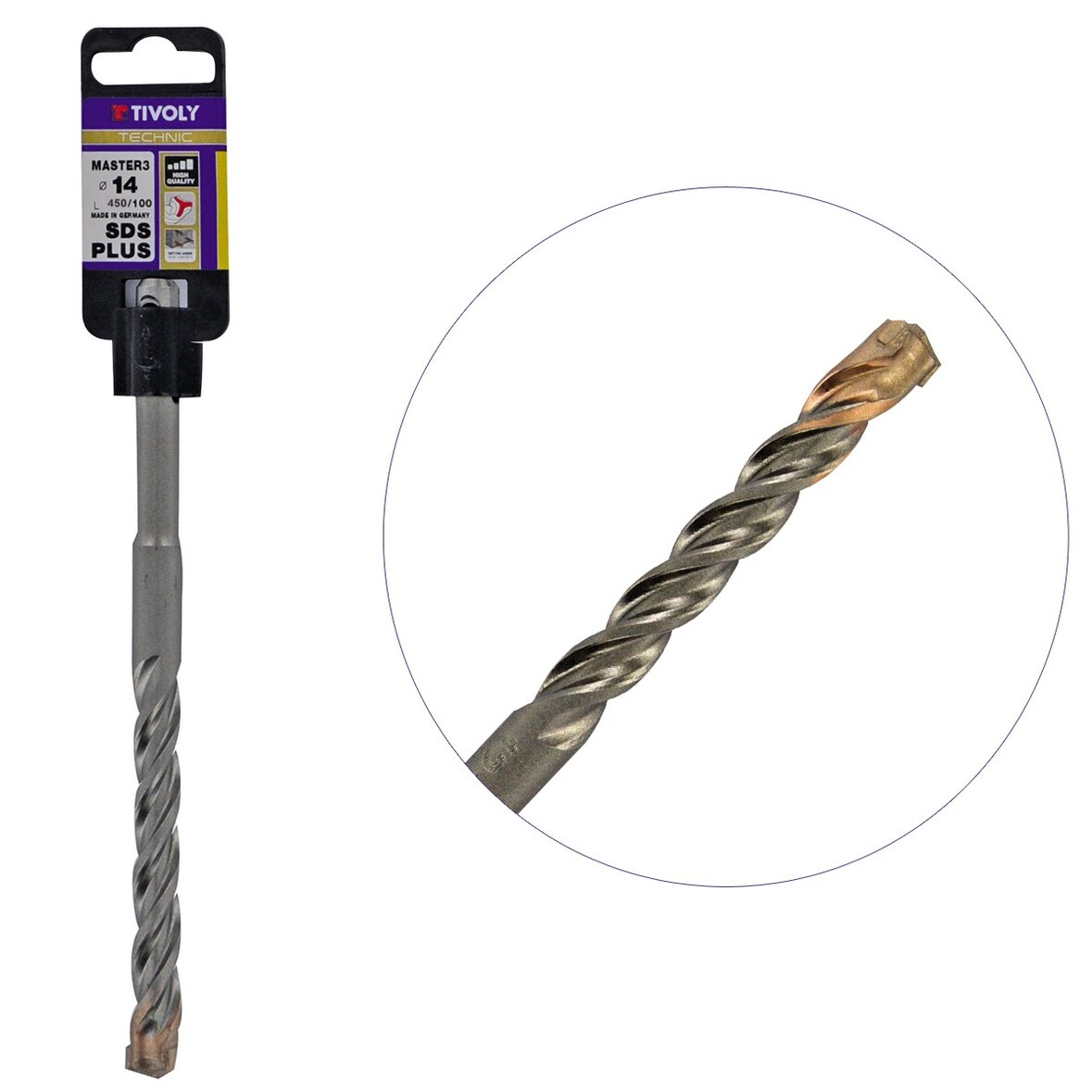 Professionele betonboor Ø 14 L 450 mm SDS PLUS 3 snijkanten MASTER 3 TECHNIC PRO TIVOLI