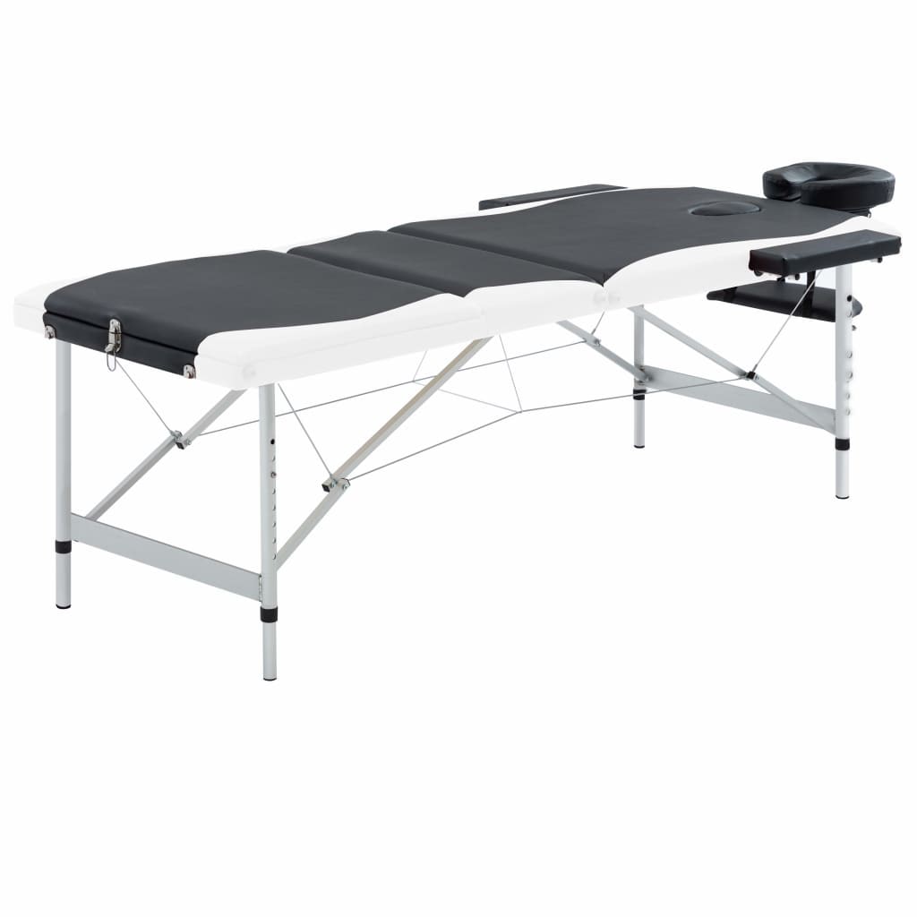 Helloshop26 - Klappbare Massageliege 3-teilig Edelstahl schwarz-weiß 02_0001822