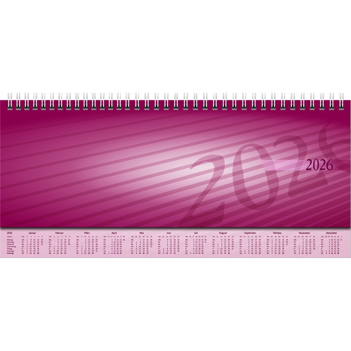 Schreibtischquerkalender Sequenz 29,7x10,5cm 1 Woche /2 Seiten rot 2026.