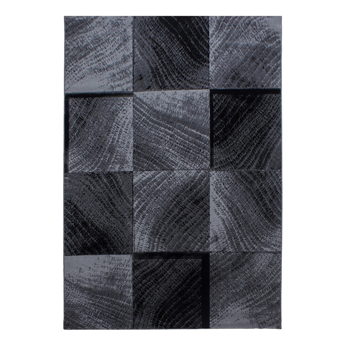 Teppich Wohnzimmer Karo Pflegeleicht Waschbar Strapazierfähig Schlafzimmer OEKO-TEX Schwarz 200x290 cm Gekettelt – INN von Kadima Design